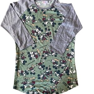 Lularoe Disney Womens Randy T Shirt Small S 6/8 Minnie Mickey Gray Green  NWT
